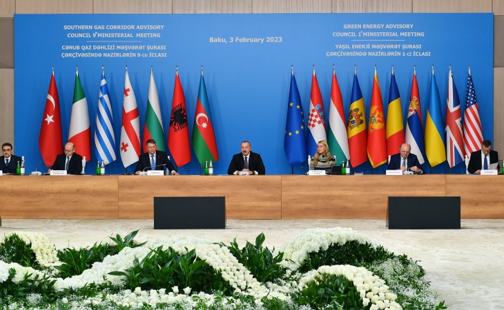 9th Southern Gas Corridor Advisory Council Ministerial Meeting and 1st Green Energy Advisory Council Ministerial Meeting are underway in Baku President Ilham Aliyev is attending the event
