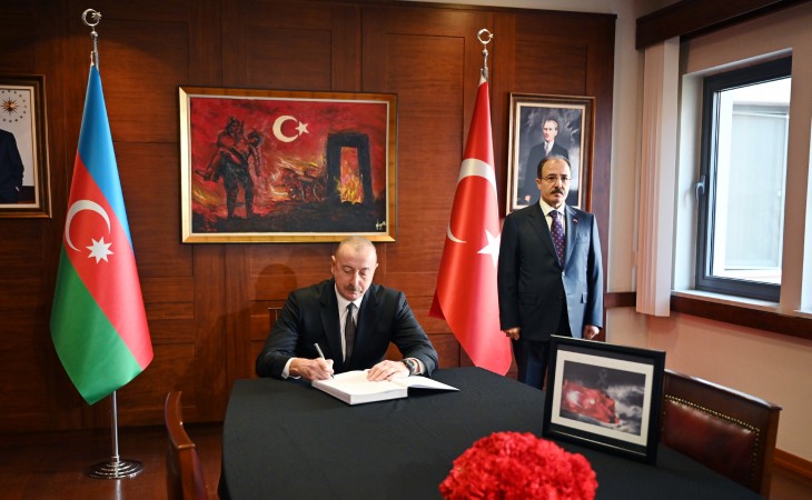 President Ilham Aliyev visited the embassy of Türkiye in Azerbaijan, and expressed condolences over heavy losses