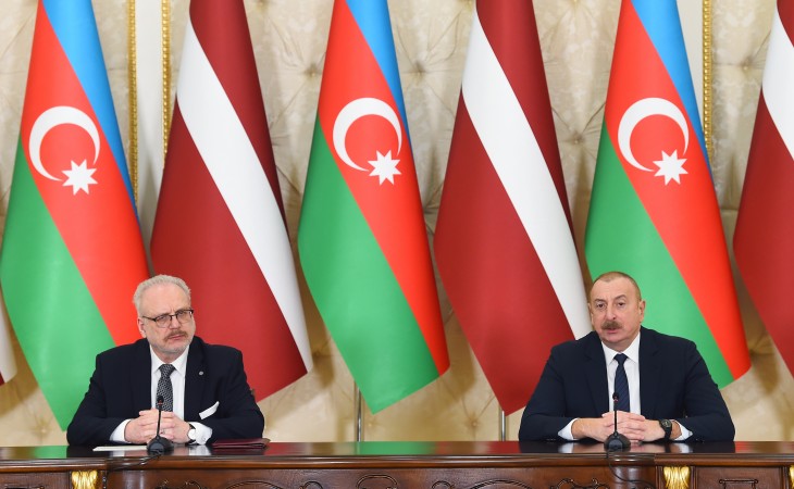 Presidents of Azerbaijan and Latvia made press statements