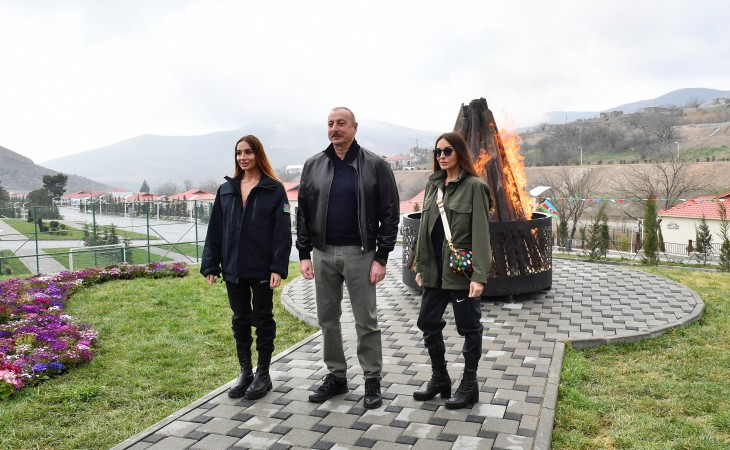 President Ilham Aliyev and First Lady Mehriban Aliyeva viewed progress of works carried out in Talish village The head of state lit Novruz bonfire in Talish village and congratulated the people of Azerbaijan on the occasion of the holiday